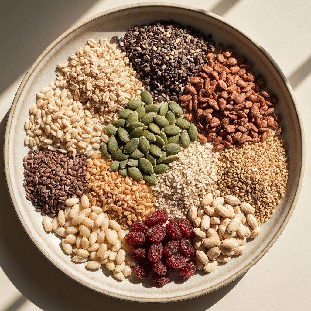 Overhead of mixed foods on plate